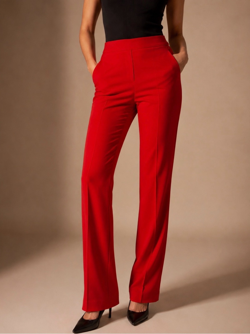 One N More Red High Rise Flare Pants 26” Inseam Tailored Trousers